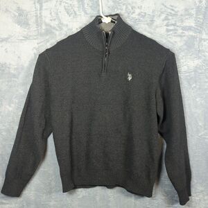 US Polo Assn Mens XL Black Quarter 1/4 Zip Textured Knit Sweater Pullover Cotton